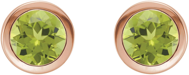 14K Gold Natural Peridot Round Bezel-Set Birthstone Stud Earrings - Rose Gold - view 4