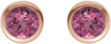 14K Gold Natural Pink Tourmaline Round Bezel-Set Birthstone Stud Earrings - Rose Gold - view 4