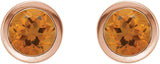 14K Gold Natural Citrine Round Bezel-Set Birthstone Stud Earrings - Rose Gold - view 4