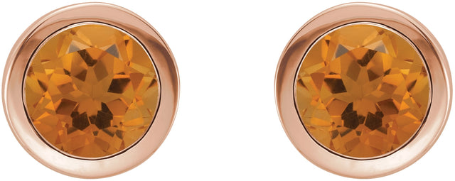 14K Gold Natural Citrine Round Bezel-Set Birthstone Stud Earrings - Rose Gold - view 4
