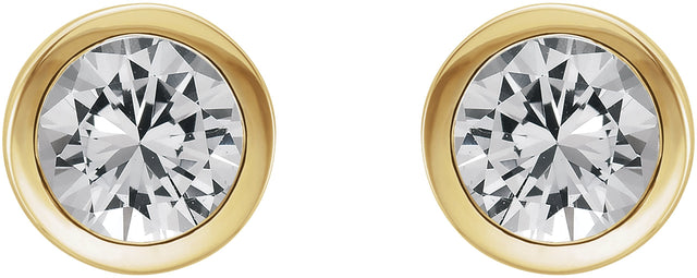 14K Gold Natural White Sapphire Round Bezel-Set Birthstone Stud Earrings - Yellow Gold - view 4