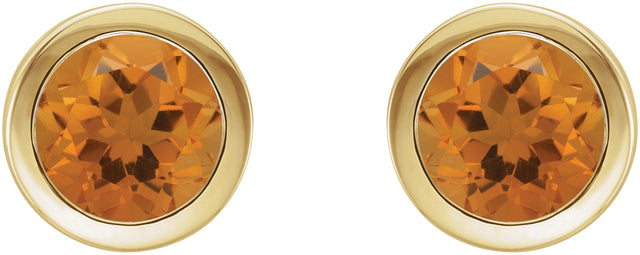 14K Gold Natural Citrine Round Bezel-Set Birthstone Stud Earrings - Yellow Gold - view 4