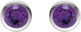 14K Gold Natural Amethyst Round Bezel-Set Birthstone Stud Earrings - White Gold - view 4