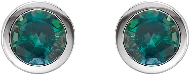 Platinum Lab-Grown Alexandrite Round Bezel-Set Birthstone Stud Earrings - view 4