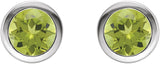 Platinum Natural Peridot Round Bezel-Set Birthstone Stud Earrings - view 4