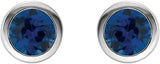 Platinum Natural Blue Sapphire Round Bezel-Set Birthstone Stud Earrings - view 4