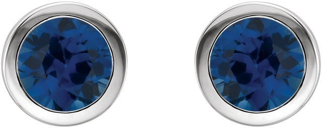 14K Gold Lab-Grown Blue Sapphire Round Bezel-Set Birthstone Stud Earrings - White Gold - view 4