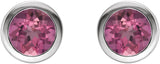 14K Gold Natural Pink Tourmaline Round Bezel-Set Birthstone Stud Earrings - White Gold - view 4