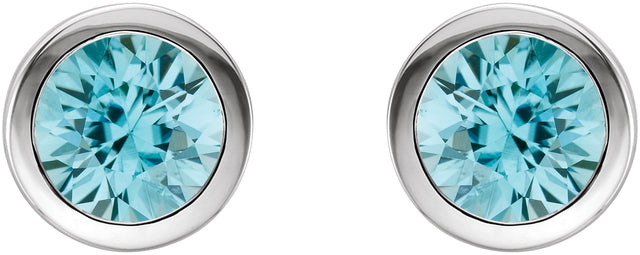 Platinum Natural Blue Zircon Round Bezel-Set Birthstone Stud Earrings - view 4