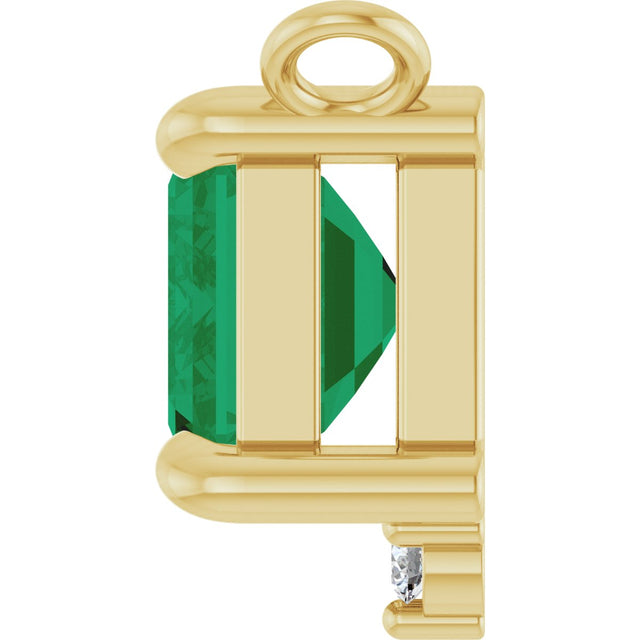 14K Gold Emerald Lab-Grown Emerald & Lab-Grown Diamond Accented Necklace - Yellow Gold - view 3
