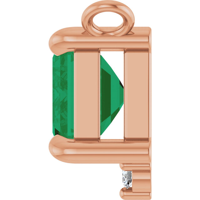 14K Gold Emerald Lab-Grown Emerald & Lab-Grown Diamond Accented Necklace - Rose Gold - view 3