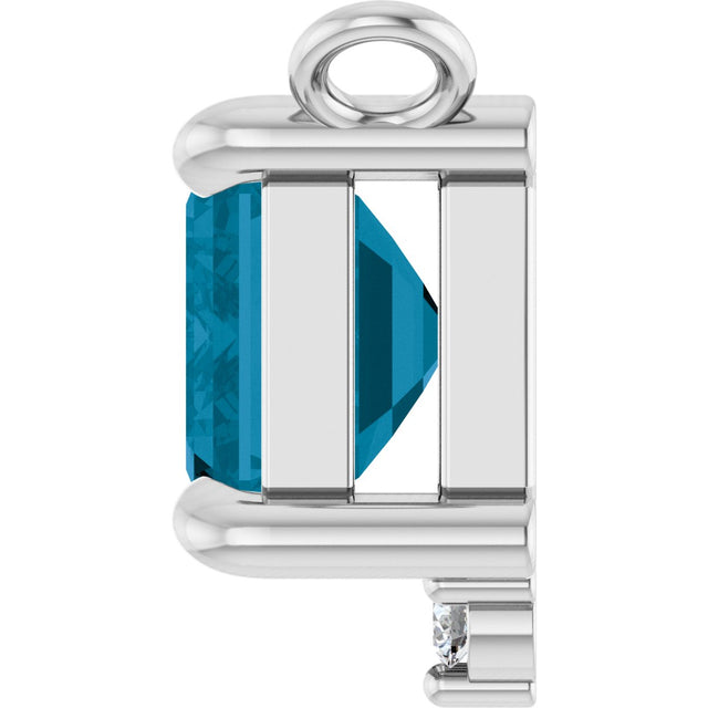 Platinum Emerald Natural London Blue Topaz & Lab-Grown Diamond Accented Necklace - view 3