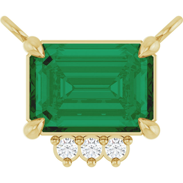 14K Gold Emerald Lab-Grown Emerald & Natural Diamond Accented Necklace - Yellow Gold