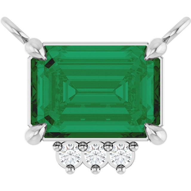 Platinum Emerald Lab-Grown Emerald & Natural Diamond Accented Necklace