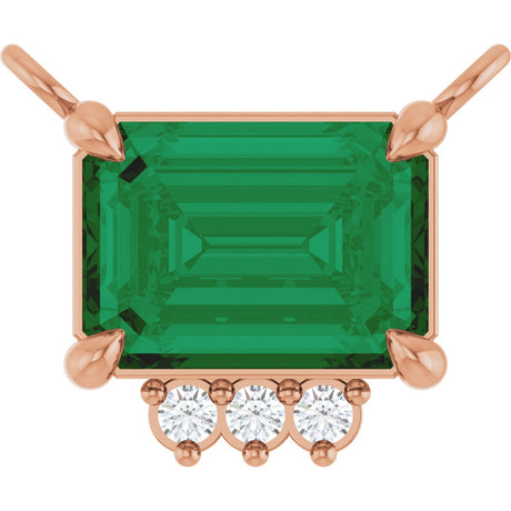 14K Gold Emerald Lab-Grown Emerald & Lab-Grown Diamond Accented Necklace - Rose Gold