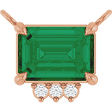 14K Gold Emerald Lab-Grown Emerald & Natural Diamond Accented Necklace - Rose Gold
