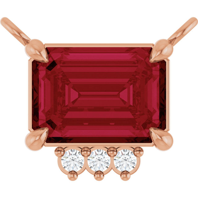 14K Gold Emerald Lab-Grown Ruby & Natural Diamond Accented Necklace - Rose Gold