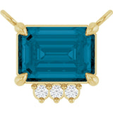 14K Gold Emerald Natural London Blue Topaz & Lab-Grown Diamond Accented Necklace - Yellow Gold