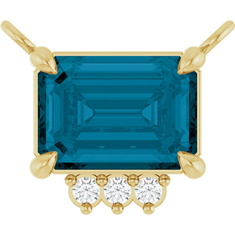 14K Gold Emerald Natural London Blue Topaz & Lab-Grown Diamond Accented Necklace - Yellow Gold