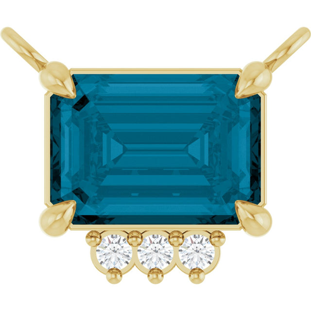 14K Gold Emerald Natural London Blue Topaz & Lab-Grown Diamond Accented Necklace - Yellow Gold