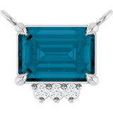 14K Gold Emerald Natural London Blue Topaz & Lab-Grown Diamond Accented Necklace - White Gold