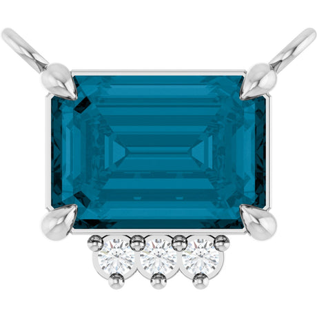 14K Gold Emerald Natural London Blue Topaz & Lab-Grown Diamond Accented Necklace - White Gold