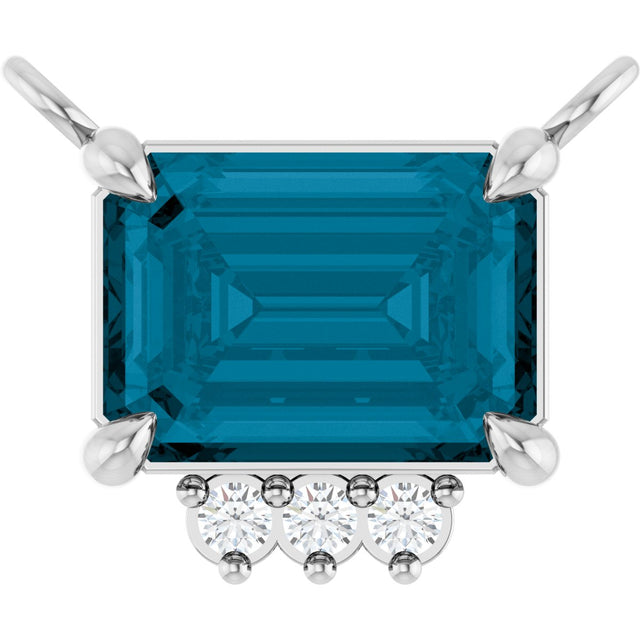 Platinum Emerald Natural London Blue Topaz & Lab-Grown Diamond Accented Necklace