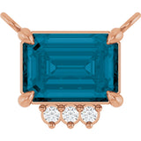 14K Gold Emerald Natural London Blue Topaz & Natural Diamond Accented Necklace – 0.025 CTW - Rose Gold