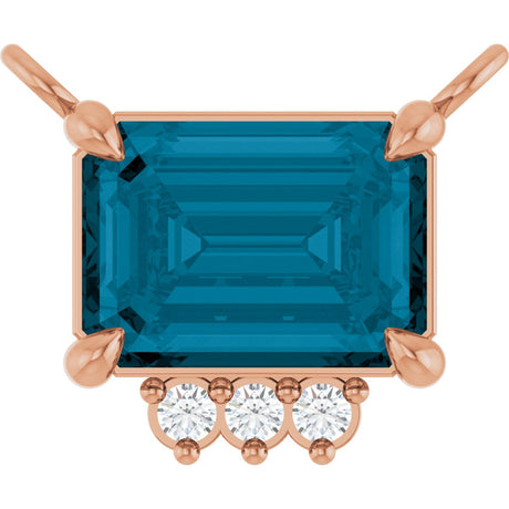 14K Gold Emerald Natural London Blue Topaz & Natural Diamond Accented Necklace – 0.025 CTW - Rose Gold