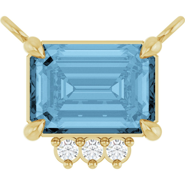 14K Gold Emerald Natural Sky Blue Topaz & Natural Diamond Accented Necklace - Yellow Gold