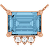 14K Gold Emerald Natural Sky Blue Topaz & Lab-Grown Diamond Accented Necklace - Rose Gold