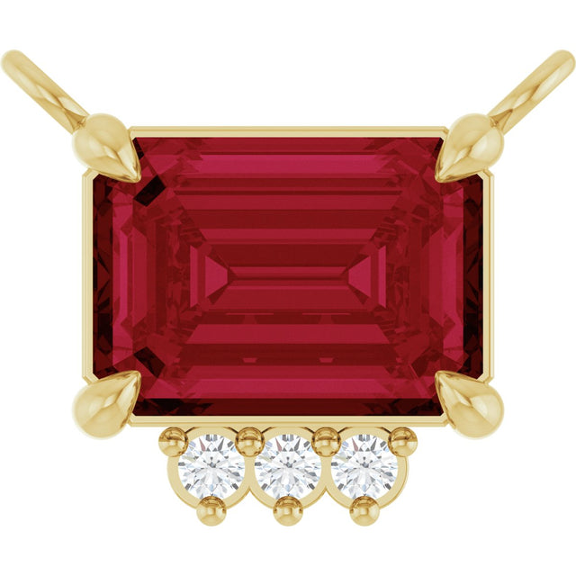 14K Gold Emerald Lab-Grown Ruby & Natural Diamond Accented Necklace - Yellow Gold