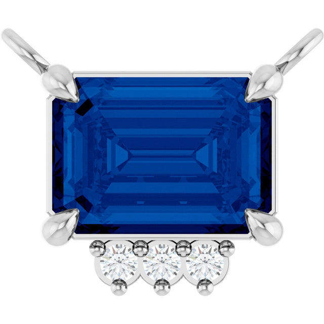 Platinum Emerald Lab-Grown Blue Sapphire & Lab-Grown Diamond Accented Necklace