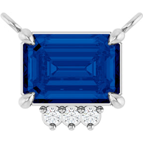 Platinum Emerald Lab-Grown Blue Sapphire & Natural Diamond Accented Necklace