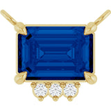 14K Gold Emerald Lab-Grown Blue Sapphire & Natural Diamond Accented Necklace - Yellow Gold