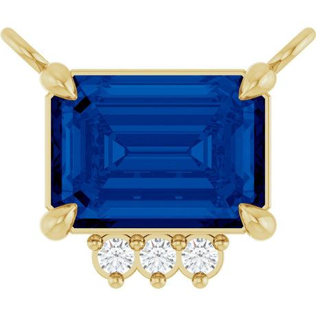 14K Gold Emerald Lab-Grown Blue Sapphire & Natural Diamond Accented Necklace - Yellow Gold