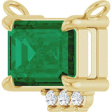 14K Gold Emerald Lab-Grown Emerald & Lab-Grown Diamond Accented Necklace - Yellow Gold - view 2