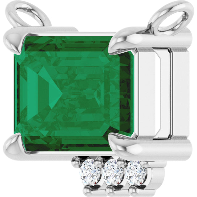 14K Gold Emerald Lab-Grown Emerald & Natural Diamond Accented Necklace - White Gold - view 2