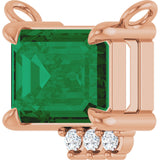14K Gold Emerald Lab-Grown Emerald & Lab-Grown Diamond Accented Necklace - Rose Gold - view 2
