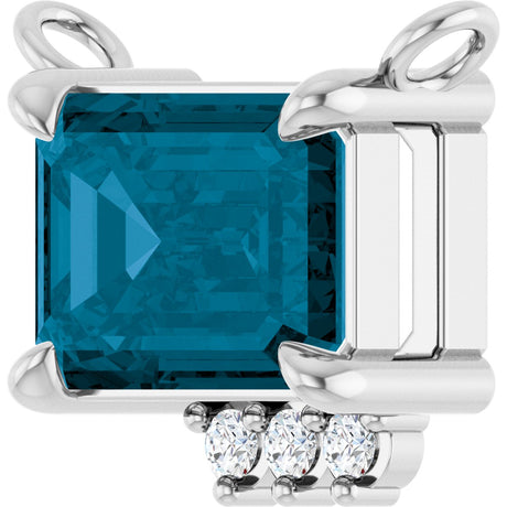 Platinum Emerald Natural London Blue Topaz & Lab-Grown Diamond Accented Necklace - view 2