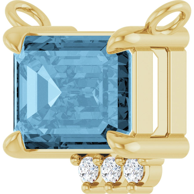 14K Gold Emerald Natural Sky Blue Topaz & Natural Diamond Accented Necklace - Yellow Gold - view 2