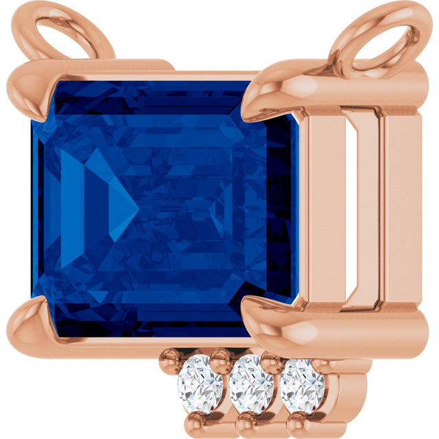 14K Gold Emerald Lab-Grown Blue Sapphire & Lab-Grown Diamond Accented Necklace - Rose Gold - view 2