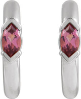 Platinum Marquise Natural Pink Tourmaline Hoop Earrings - view 2