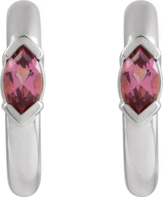 Platinum Marquise Natural Pink Tourmaline Hoop Earrings - view 2