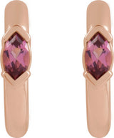 14K Gold Marquise Natural Pink Tourmaline Hoop Earrings - Rose Gold - view 2