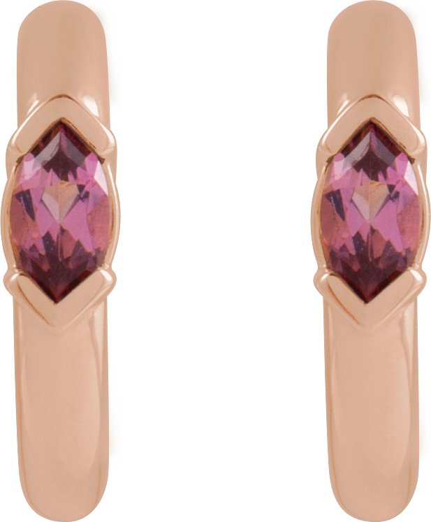 14K Gold Marquise Natural Pink Tourmaline Hoop Earrings - Rose Gold - view 2