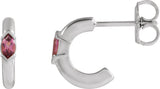 Platinum Marquise Natural Pink Tourmaline Hoop Earrings