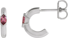 Platinum Marquise Natural Pink Tourmaline Hoop Earrings