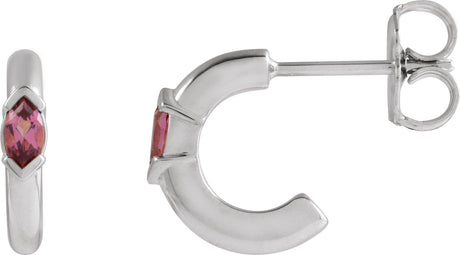 Platinum Marquise Natural Pink Tourmaline Hoop Earrings