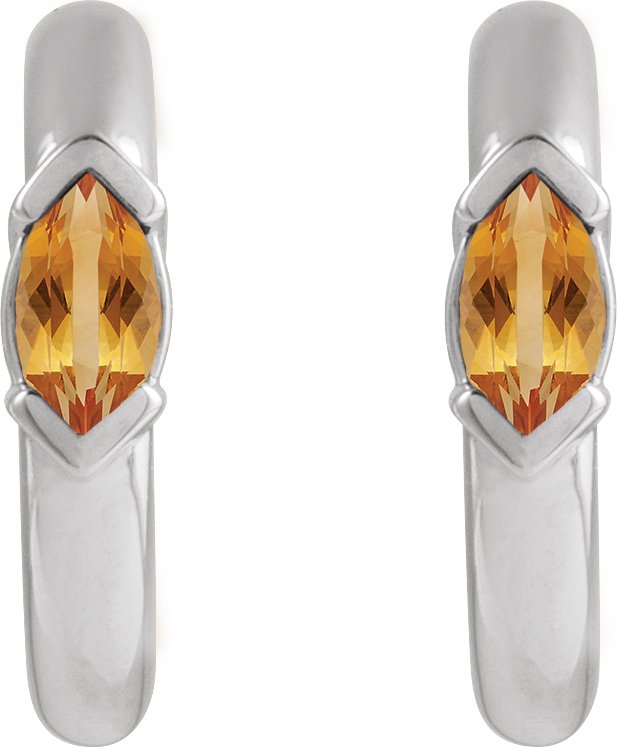 14K Gold Marquise Natural Citrine Hoop Earrings - White Gold - view 2